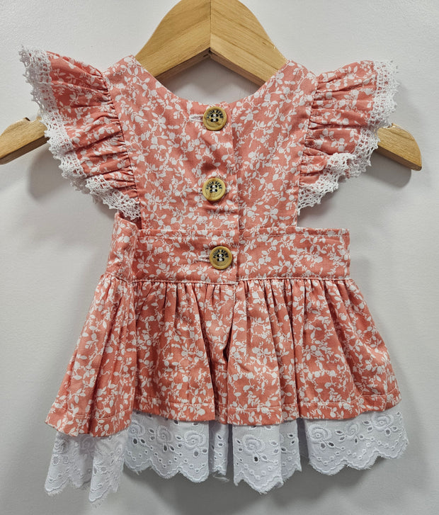 Coral Ruffle Dress with lace trim - Luna Bella Designs