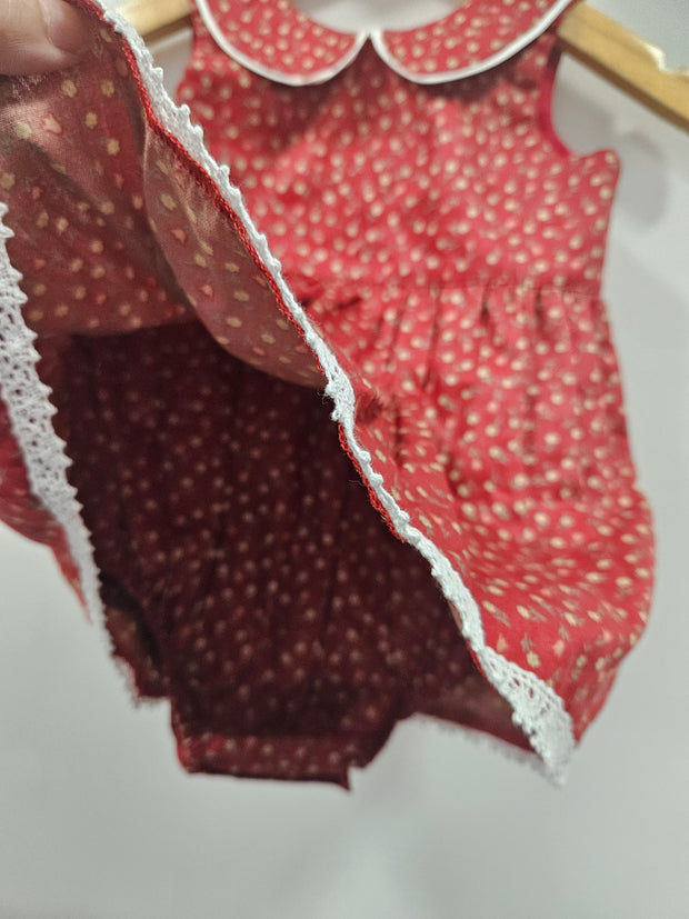 Handmade Red floral print romper dress - Luna Bella Designs