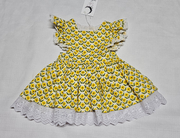 Handmade Baby Polly Dress - yellow Flower - Luna Bella Designs