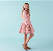 Caitlin Long Sleeve Floral Frill Dress - Navy or Dusty Pink - Luna Bella Designs