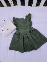 Olive Green Corduroy dress - Luna Bella Designs Melbourne | Kids Clothing