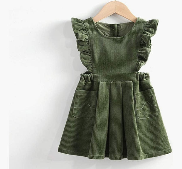 Gia Olive Green Luxe Corduroy dress - Luna Bella Designs